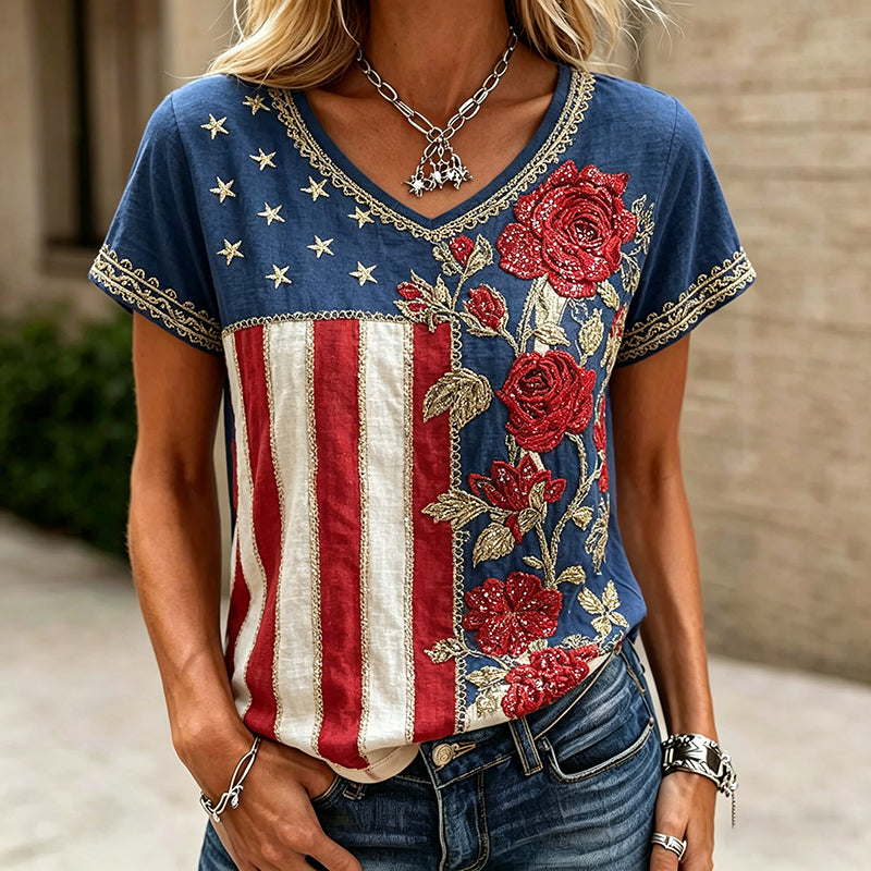 Women's 250th Anniversary Retro Floral Art Printed T-Shirt