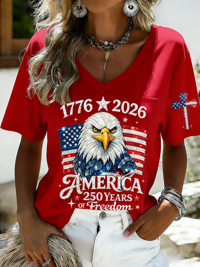 Women's 250th Anniversary Print V-Neck Top