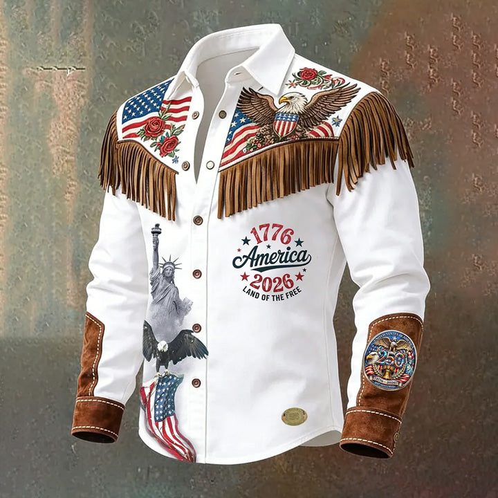 Men's Vintage American 250th Anniversary Distressed Western Shirt