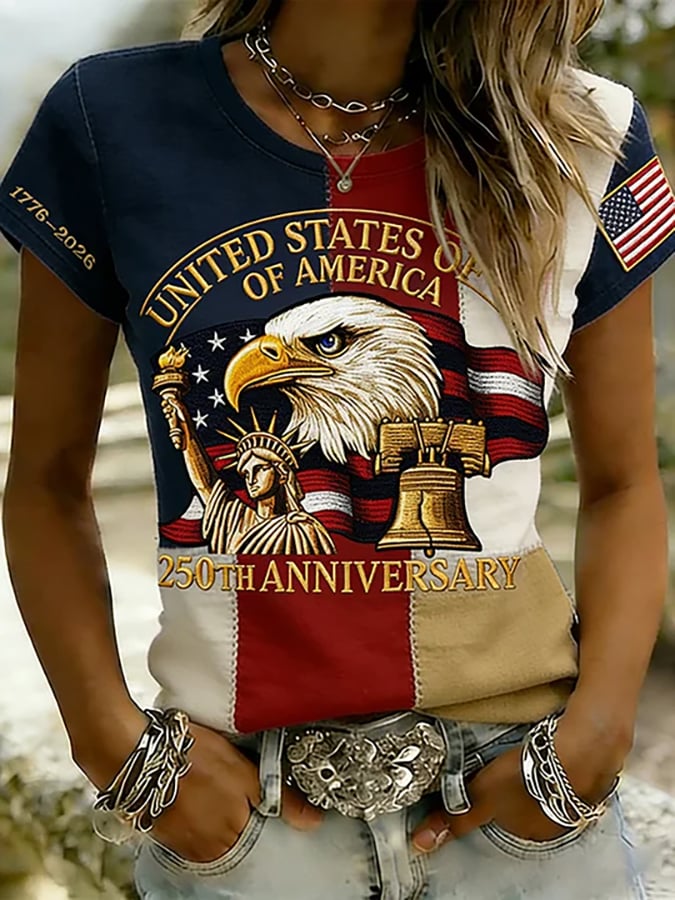 Women'S Casual American 250th Anniversary Printed Short-Sleeve T-Shirt