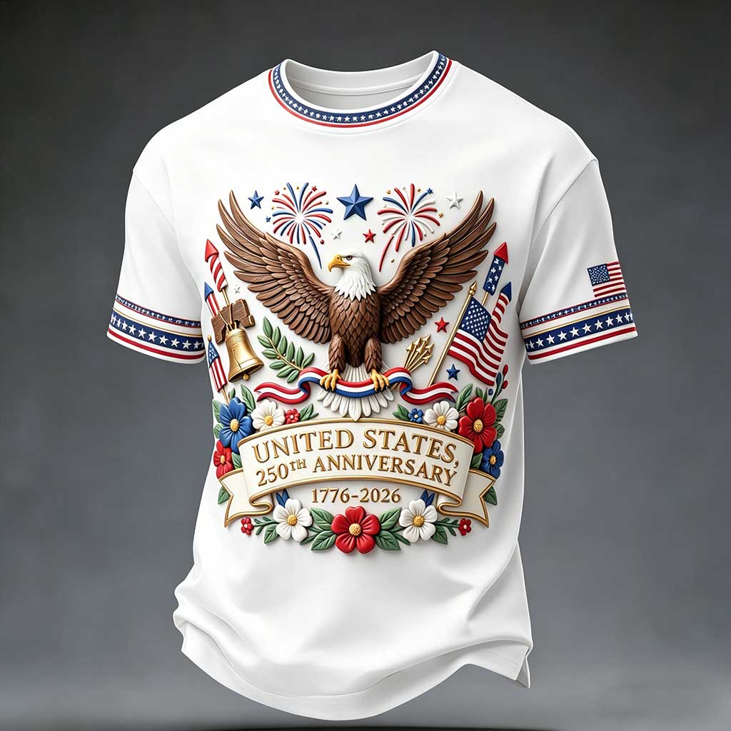 United States 250th Anniversary 1776-2026 Bald Eagle Floral Emblem Patriotic T-Shirt