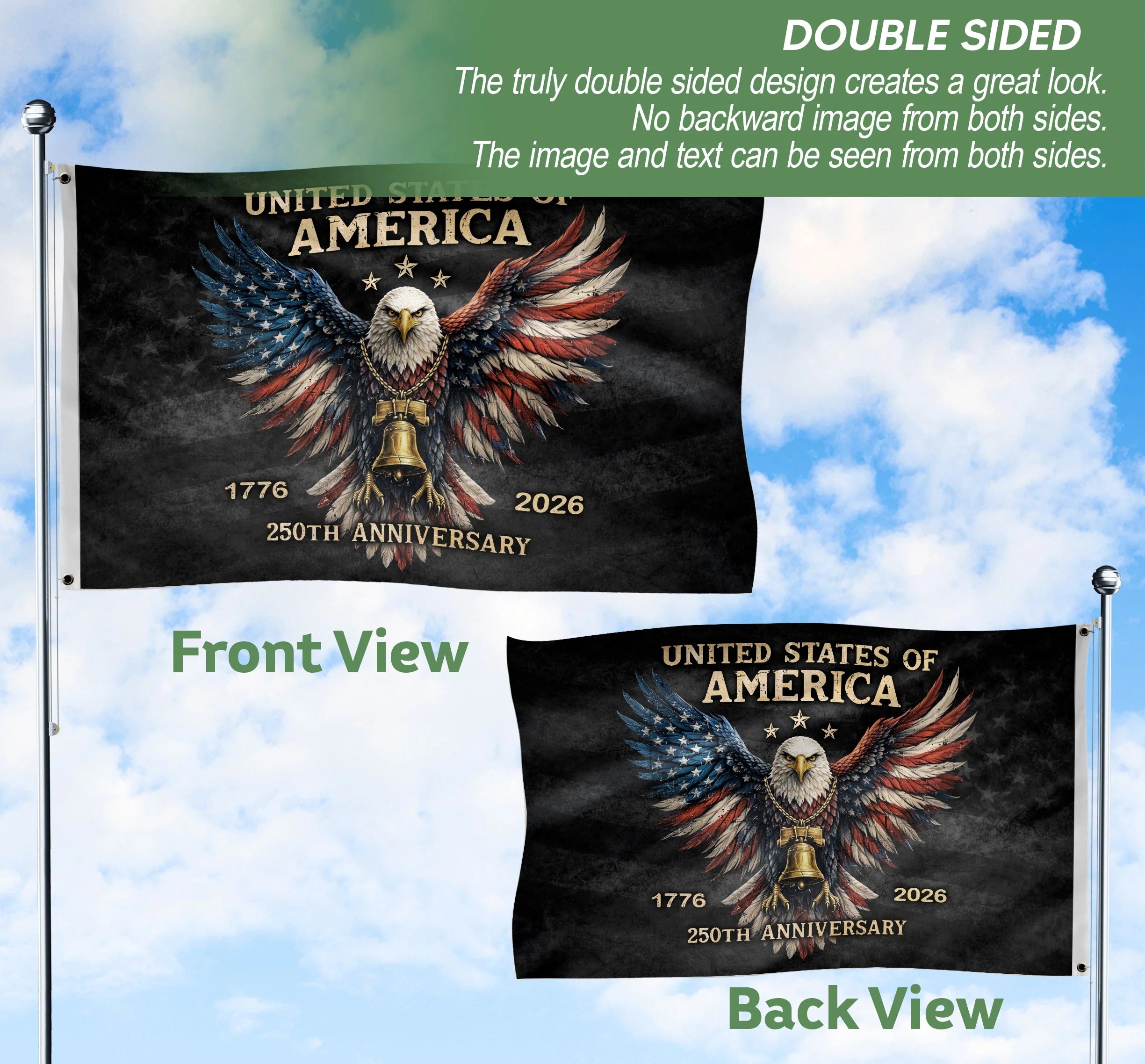 USA 250 Years Flag Decor ¨C 250th Anniversary Double-Sided House Flag