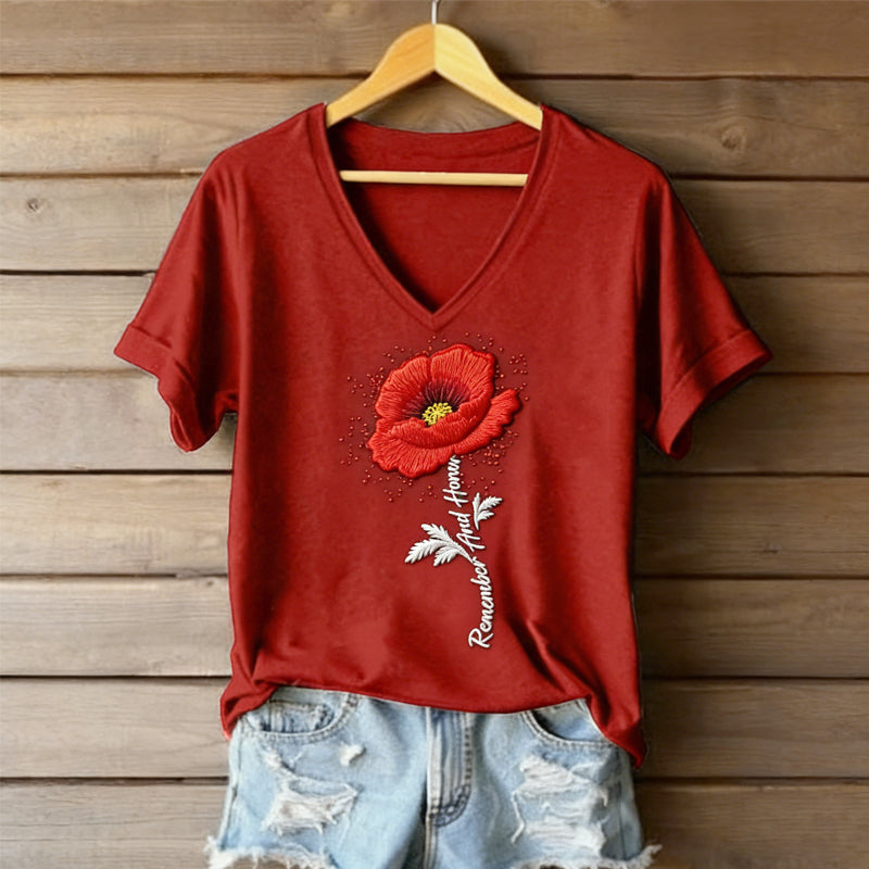 Retro Red Friday Floral Art Print Casual T-Shirt