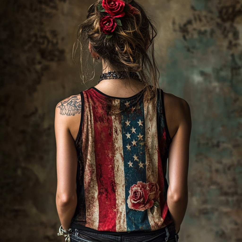 Women's Independence Day Flag And Roses Tank Top
