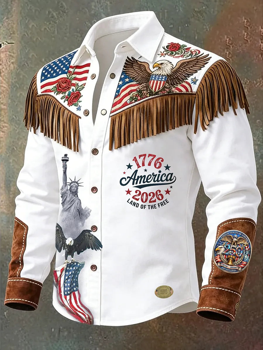 Men's Vintage American 250th Anniversary Distressed Western Shirt