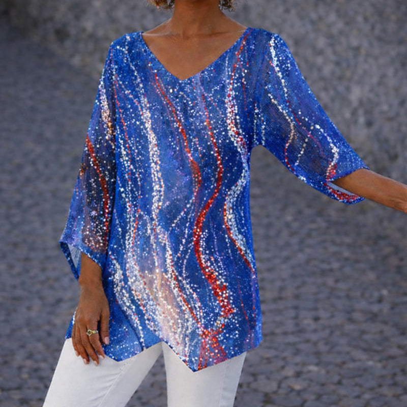Women's 250th Anniversary Sequin Art Print Casual Top