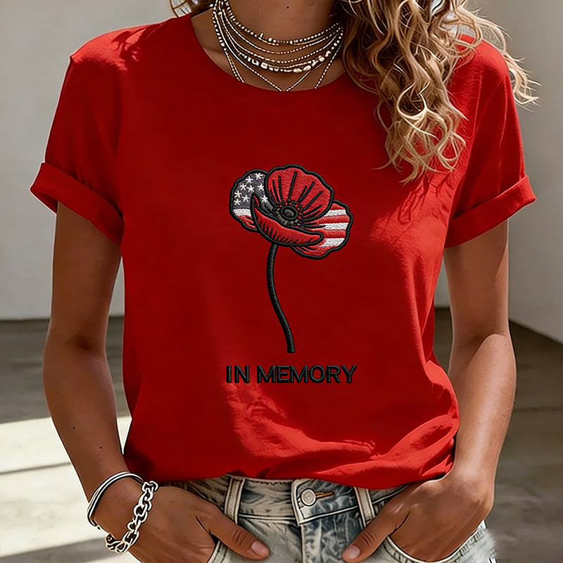 Women's Memorial Day Poppy Art Print Casual T-Shirt