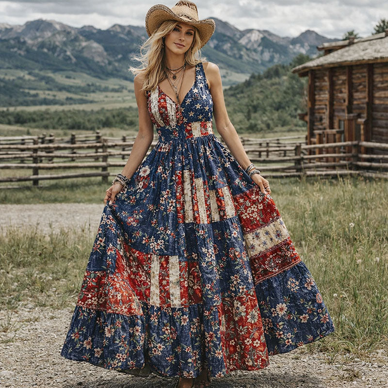 Women's 250th Anniversary Inspired Patchwork Sleeveless Dress