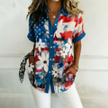 American Flag-Themed Floral Art Print — Independence Day Casual Shirt