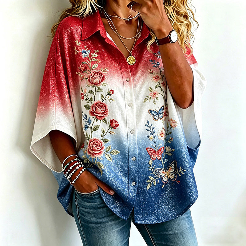 Women's 250th Anniversary Floral Art Print Casual Shirt