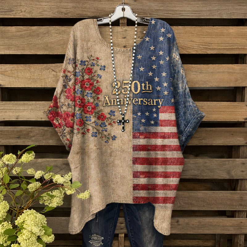 Women's Country Style 250th Anniversary Print Casual Top