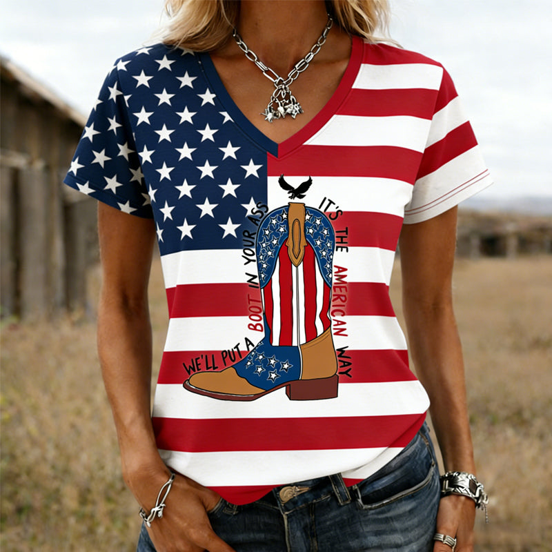 Women's Retro  We’ll Put A Boot In Your Ass" Print Casual T-Shirt