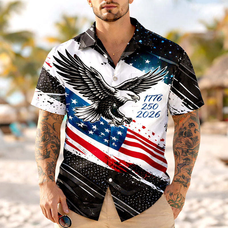Men's US Independence 250th Anniversary Graffiti Bald Eagle Print Short-Sleeved Shirt