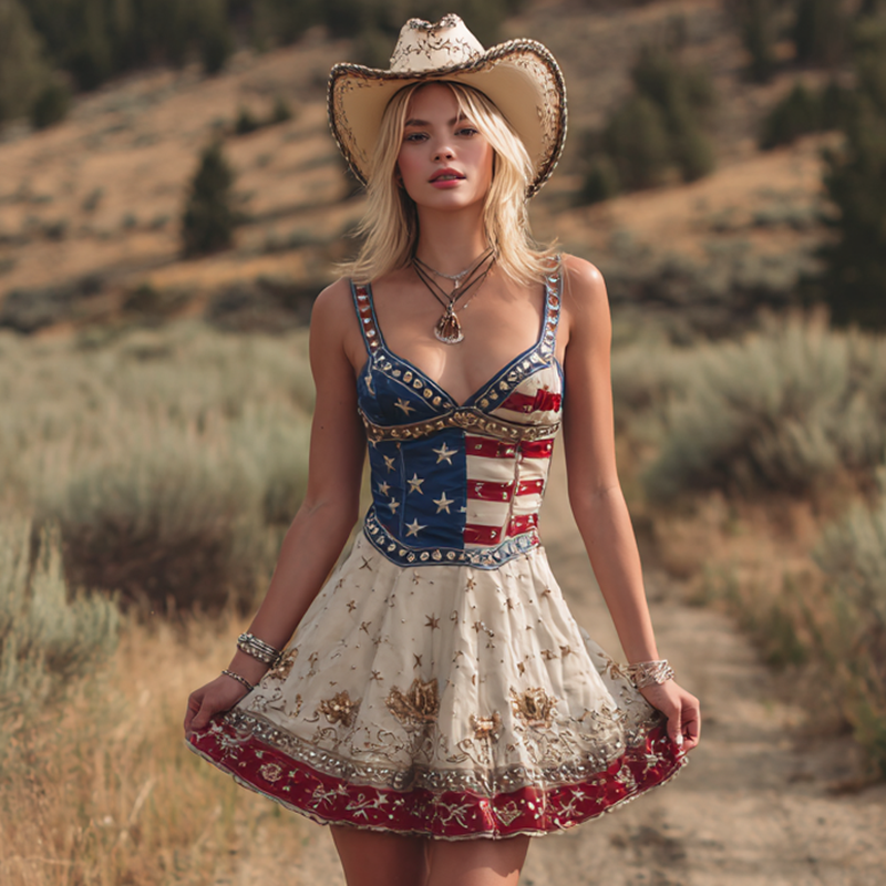 Women's Retro Flag Rhinestone Design Skirt