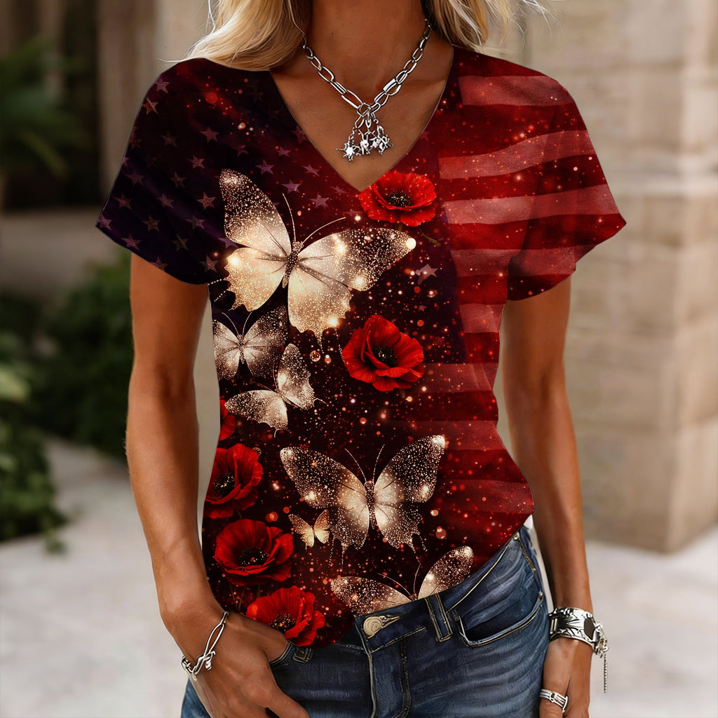 Women's Red Friday Poppy Art Casual T-Shirt