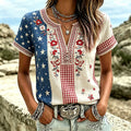 Women's American Flag Floral & Butterfly Short-Sleeve Top