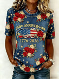 American 250th Anniversary of Patriotism Vintage Print Women's Short-Sleeve T-Shirt