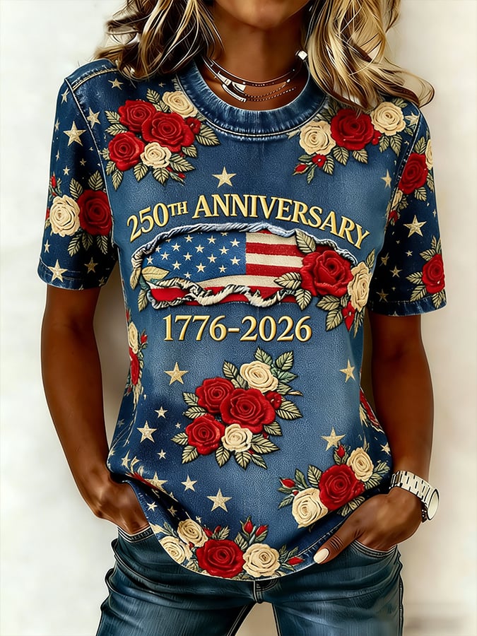 American 250th Anniversary of Patriotism Vintage Print Women's Short-Sleeve T-Shirt