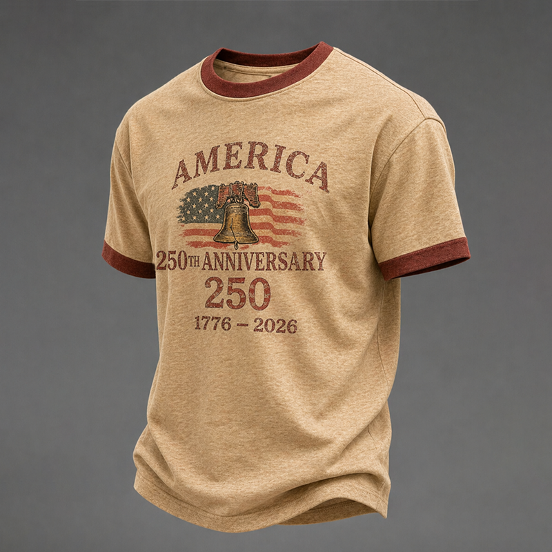 Men's Vintage American-Style Commemorative T-Shirt — 250th Anniversary of the Founding of the U.S.