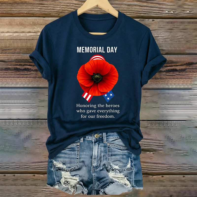 Women's "Memorial Day" Poppy Commemorative Crew-Neck T-Shirt