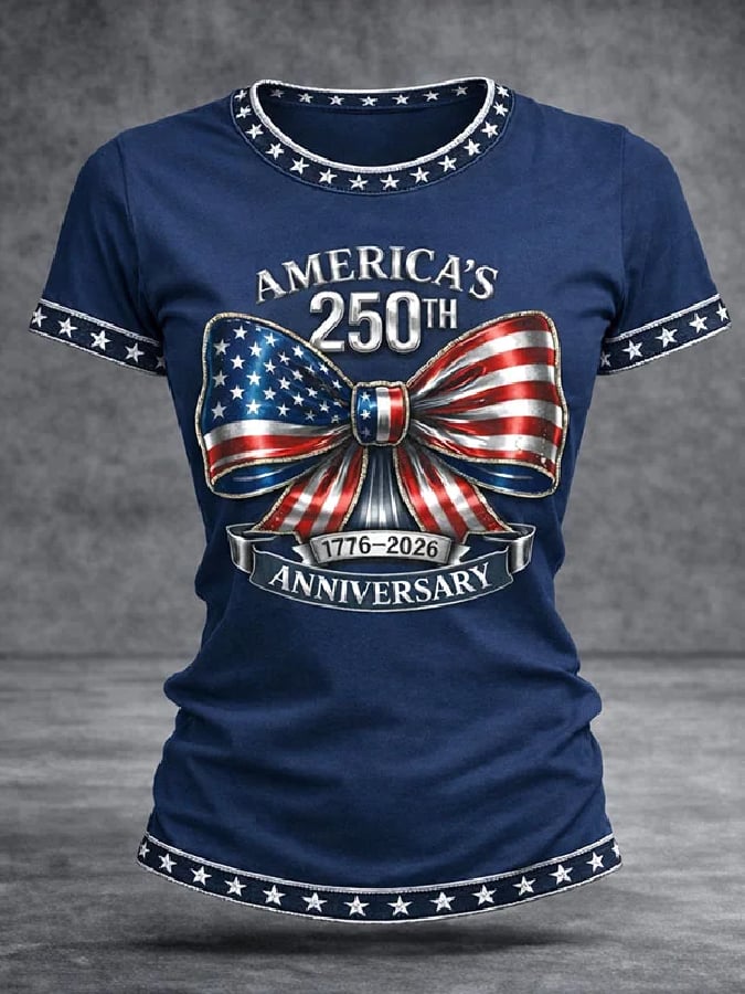Women's Casual American 250th Anniversary Print T-shirt