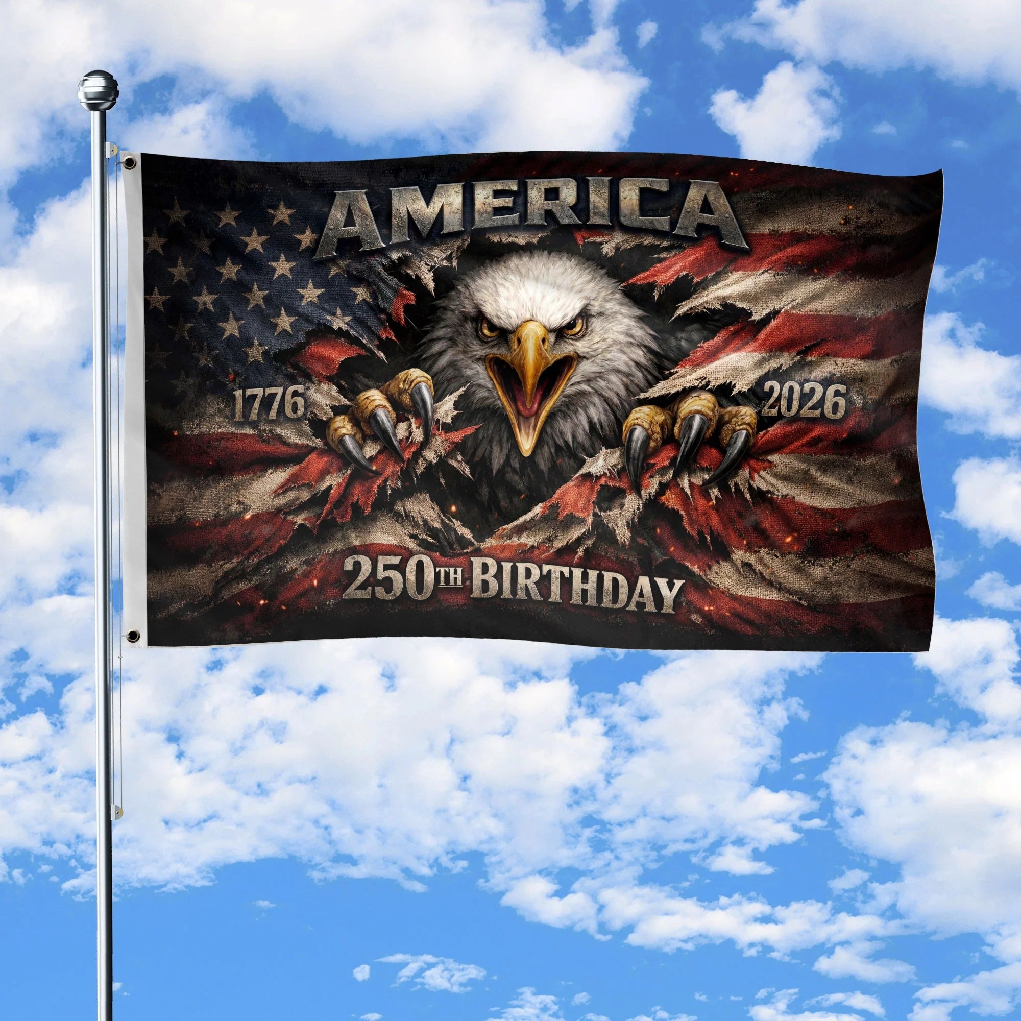 1776-2026 USA 250th Anniversary Flag ¨C Patriotic Eagle Double Sided Ho