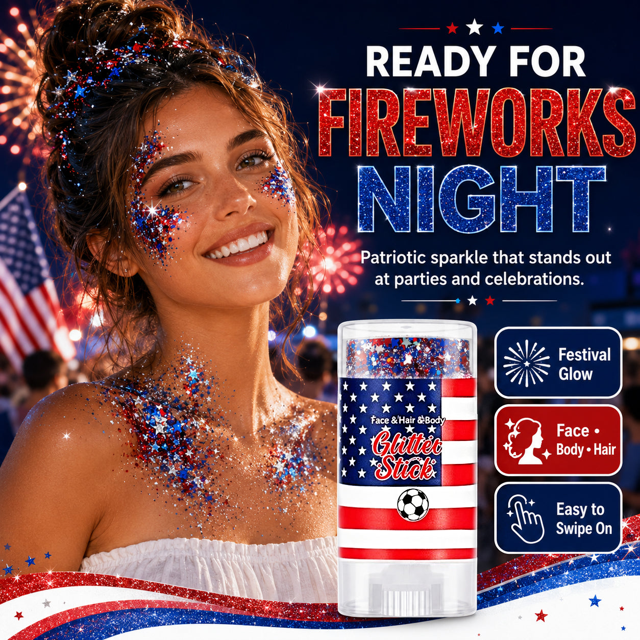 🔥50% OFF 🔥 2026 Independence Day Glitter Stick – Red, White & Blue Sparkle 🎆