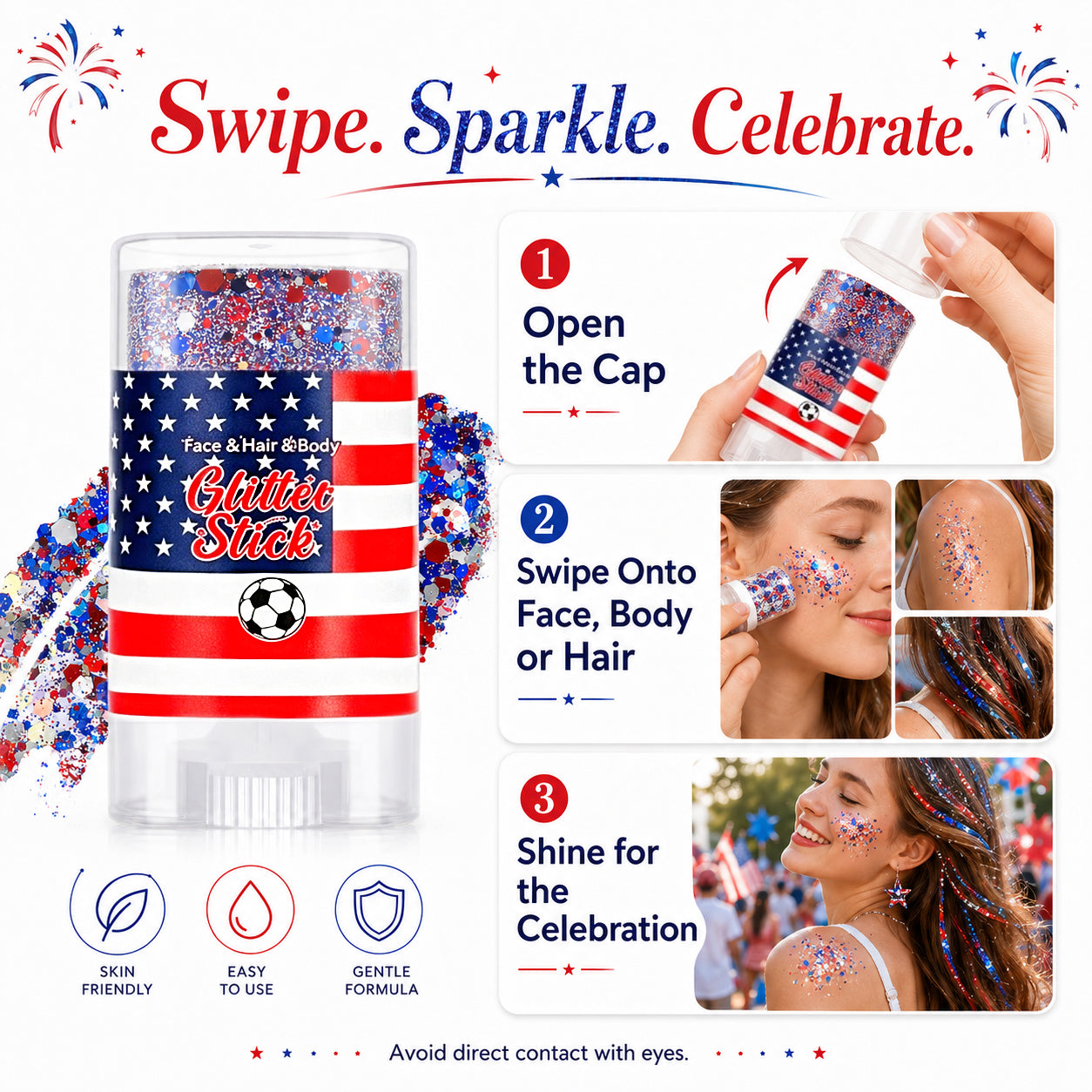🔥50% OFF 🔥 2026 Independence Day Glitter Stick – Red, White & Blue Sparkle 🎆