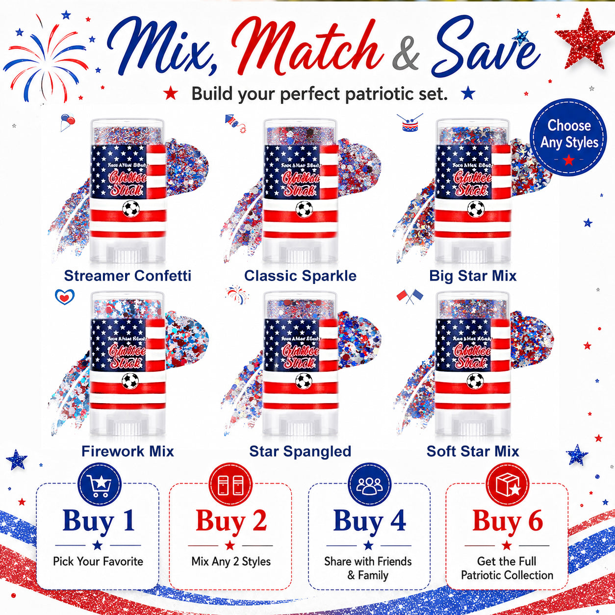 🔥50% OFF 🔥 2026 Independence Day Glitter Stick – Red, White & Blue Sparkle 🎆